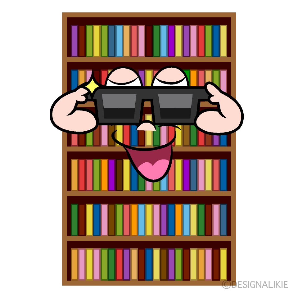 Cool Bookshelf Cartoon Character Image