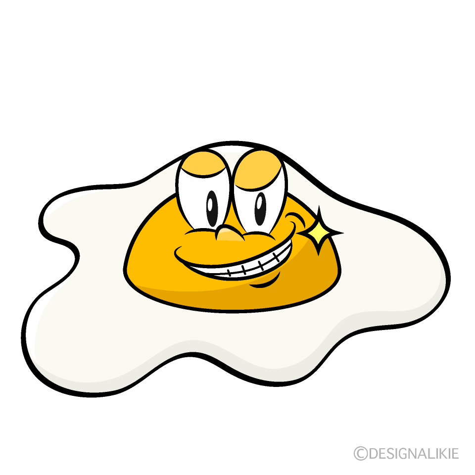 Grinning Fried Egg Cartoon Character Image