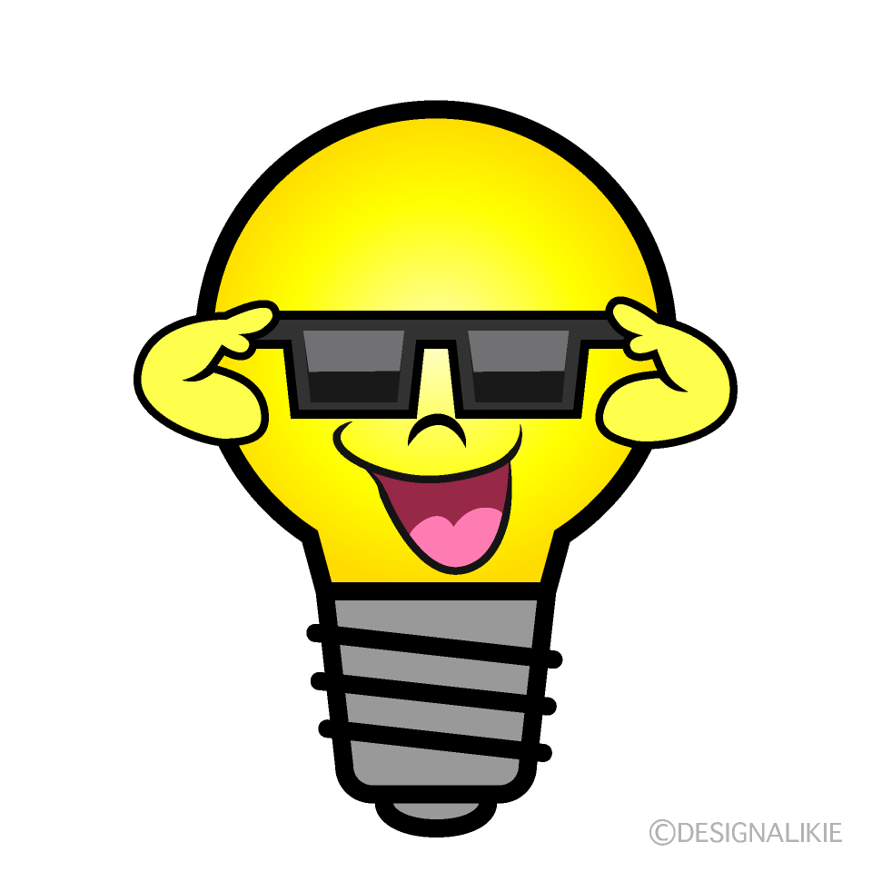 Light Bulb with Sunglasses Cartoon Character Image