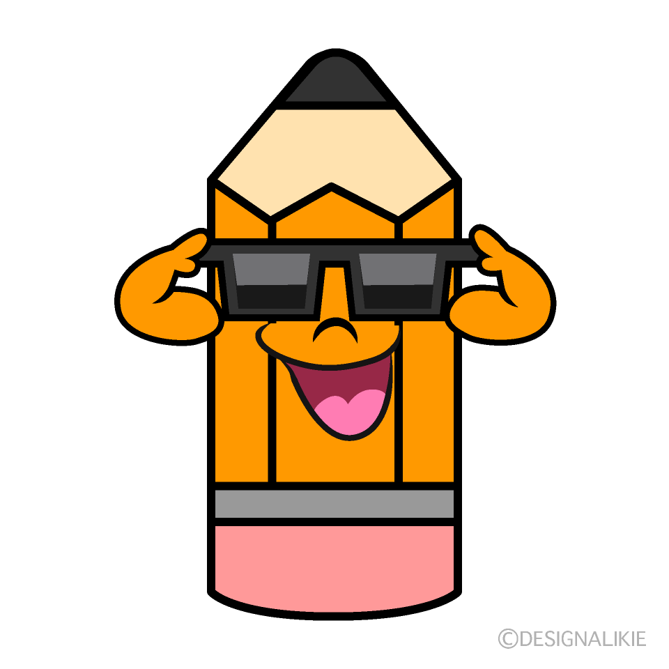 Pencil with Sunglasses Cartoon Character Image