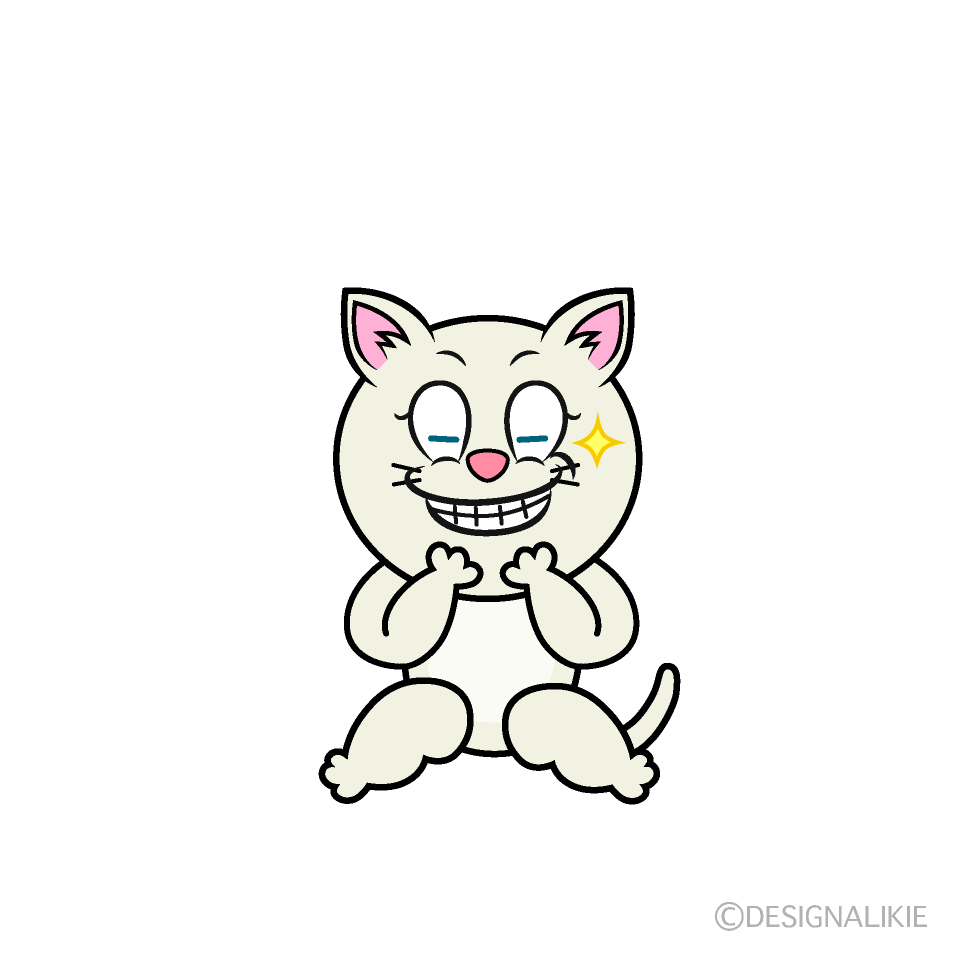 Grinning White Cat Cartoon Character Image