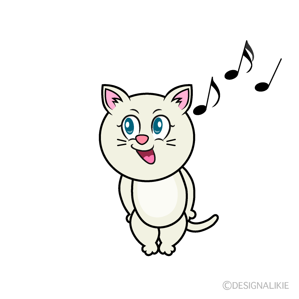 Singing White Cat Cartoon Character Image