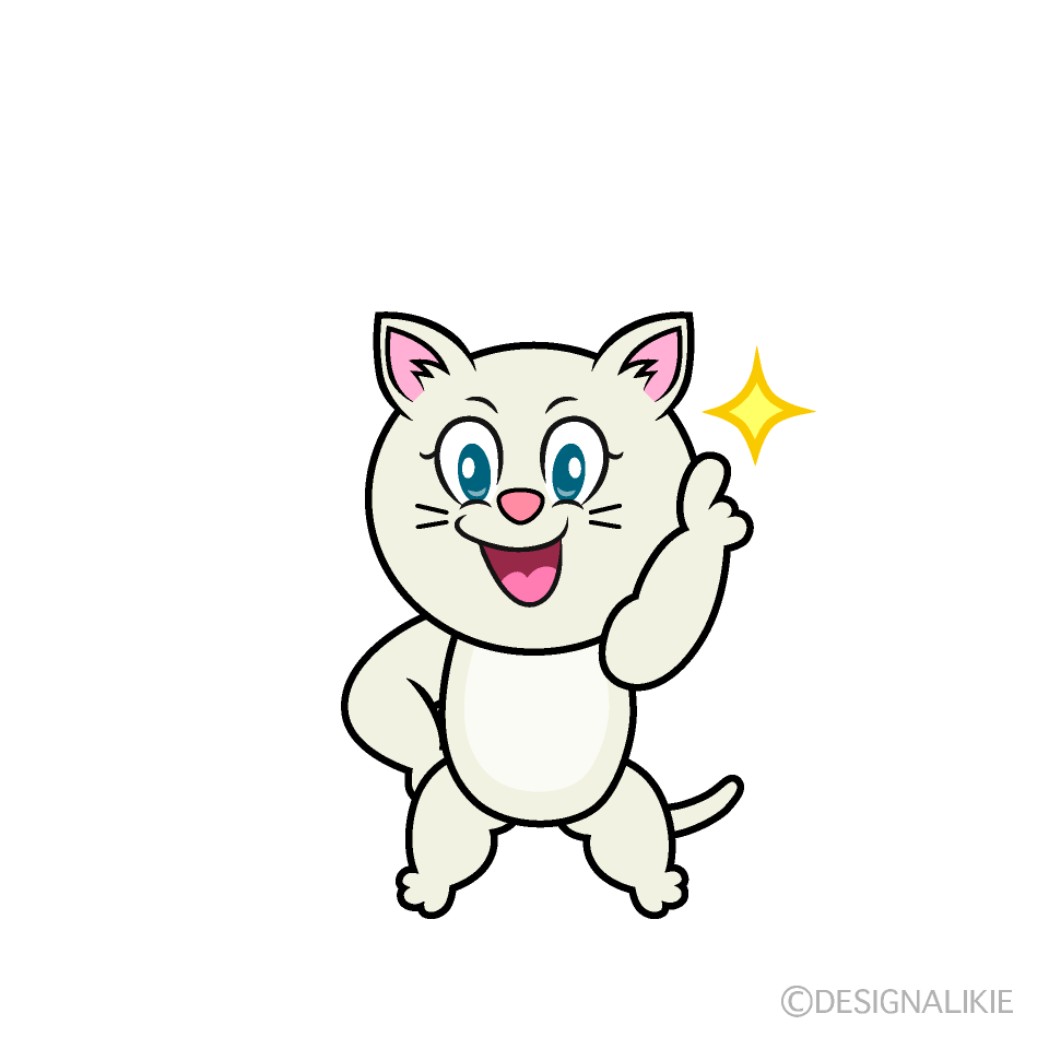 Posing White Cat Cartoon Character Image