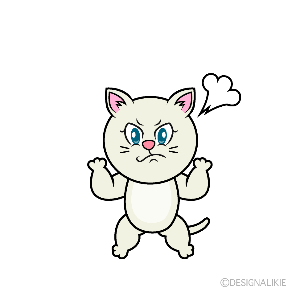 Angry White Cat Cartoon Character Image