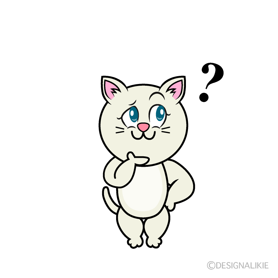 Thinking White Cat Cartoon Character Image