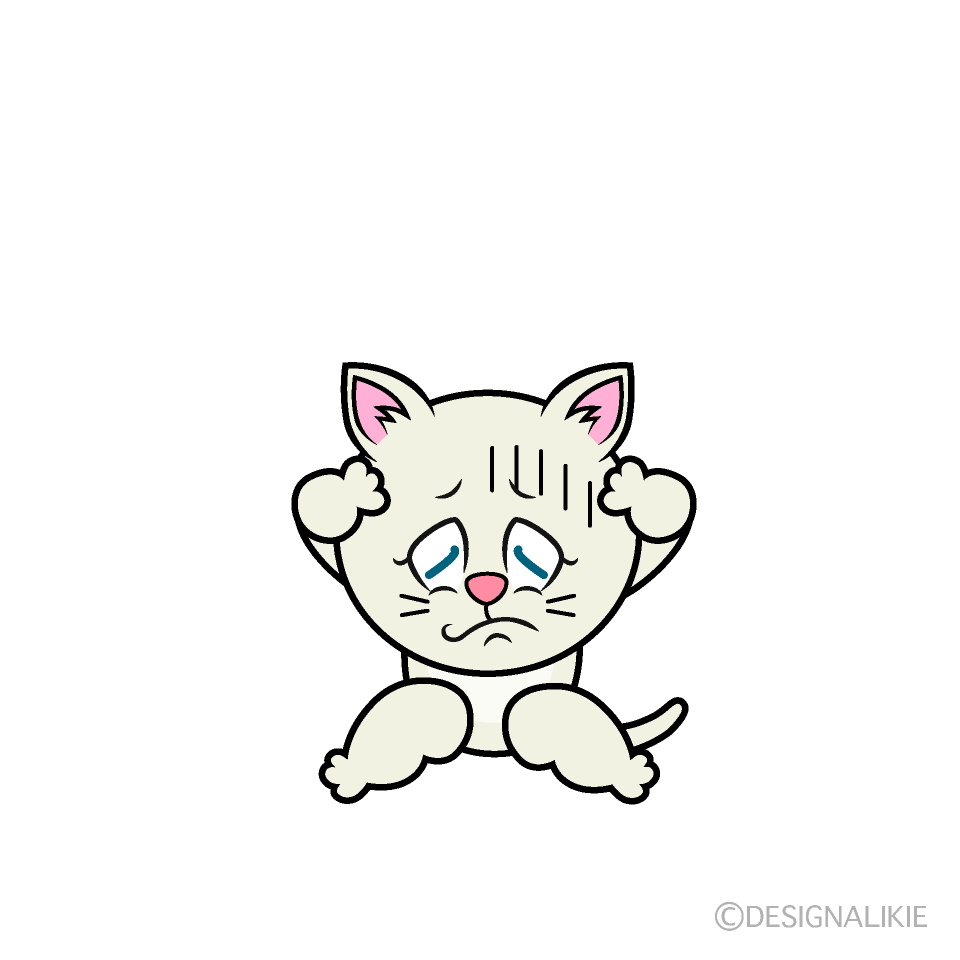 Depressed White Cat Cartoon Character Image