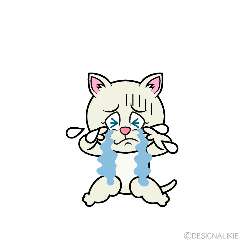 Crying White Cat Cartoon Character Image