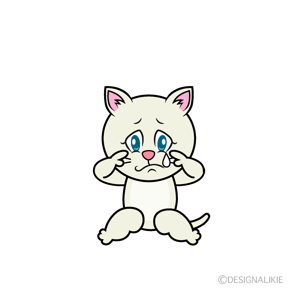 Sad White Cat Cartoon Character Image