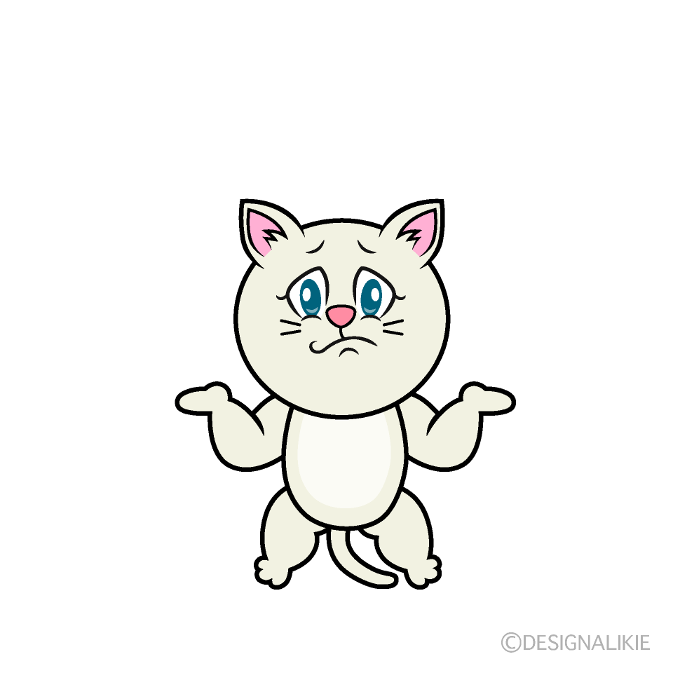 Troubled White Cat Cartoon Character Image