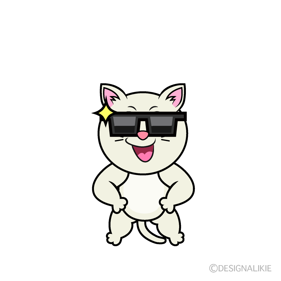 Cool White Cat Cartoon Character Image
