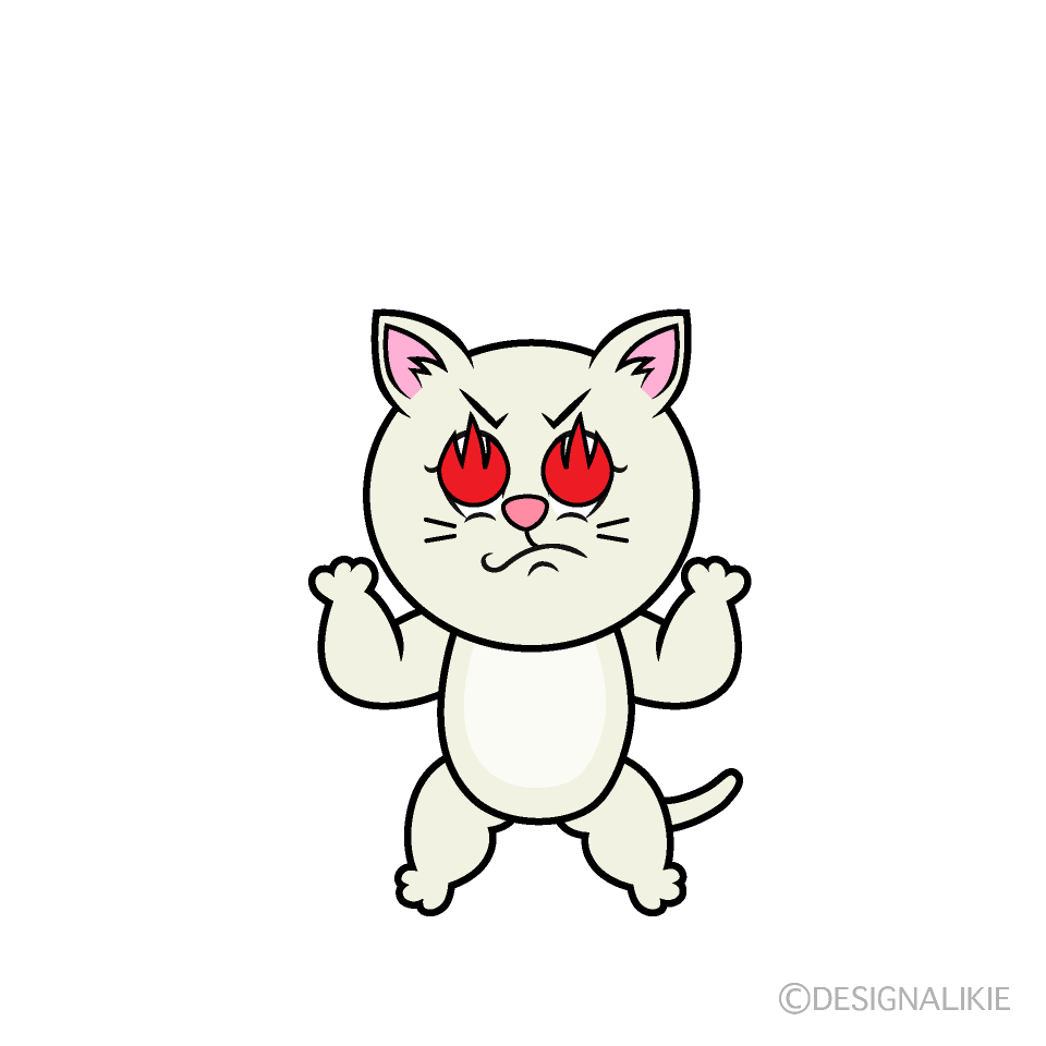 Enthusiastic White Cat Cartoon Character Image