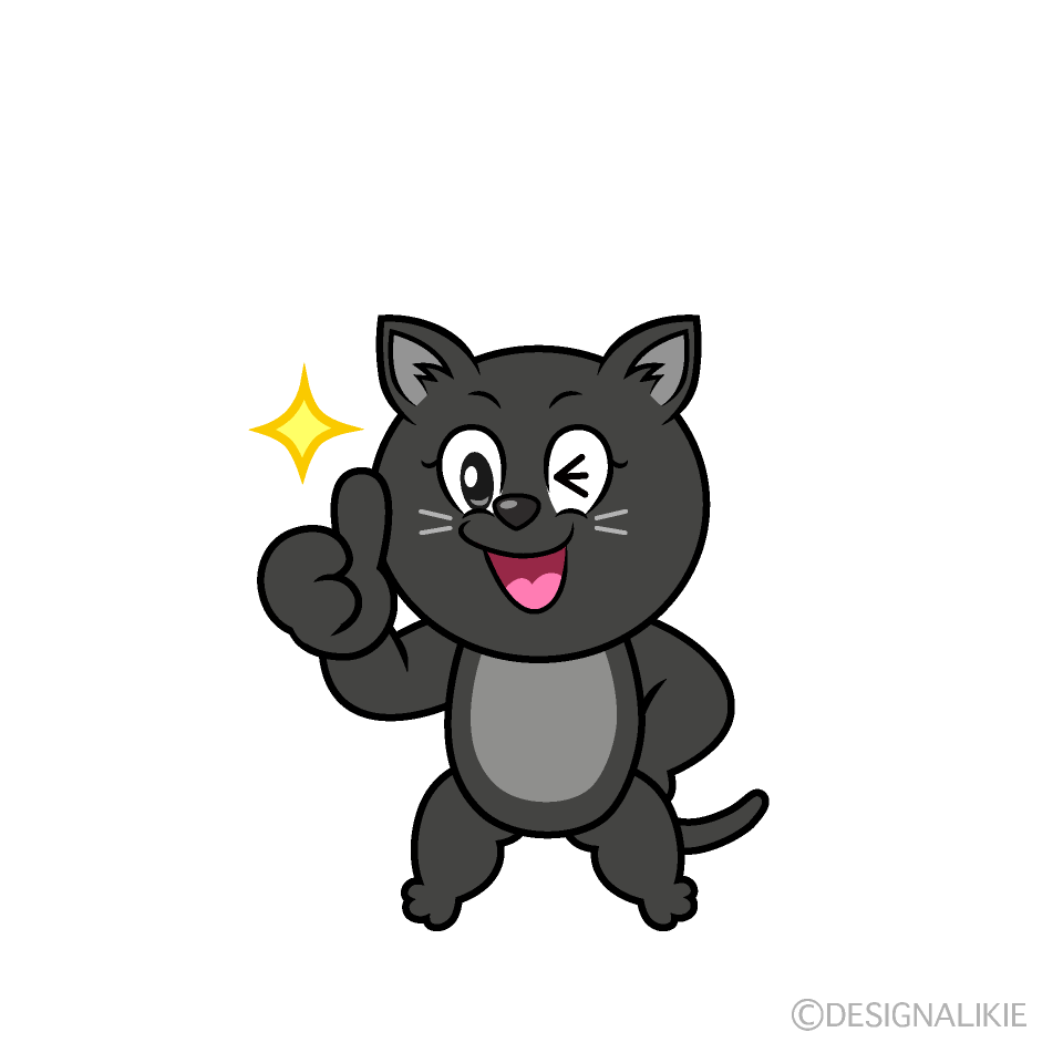 Thumbs Up Black Cat Cartoon Character Image