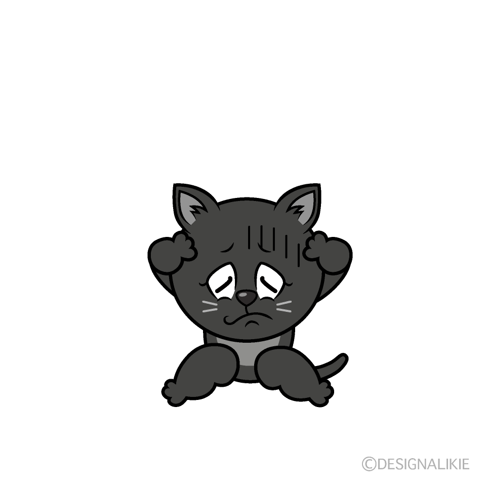 Depressed Black Cat Cartoon Character Image