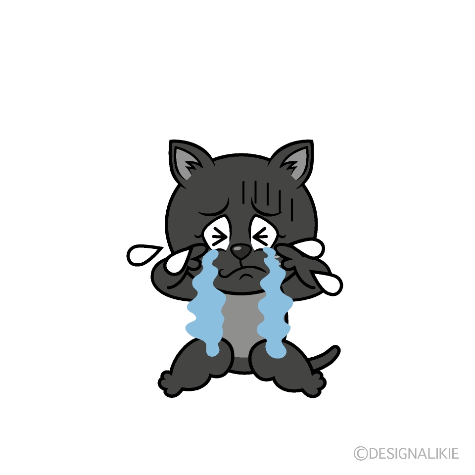 Crying Black Cat Cartoon Character Image