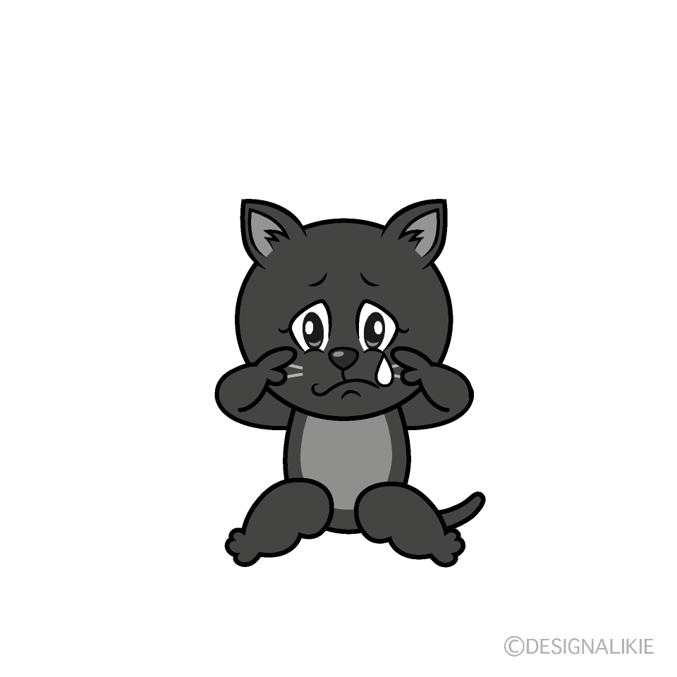 Sad Black Cat Cartoon Character Image
