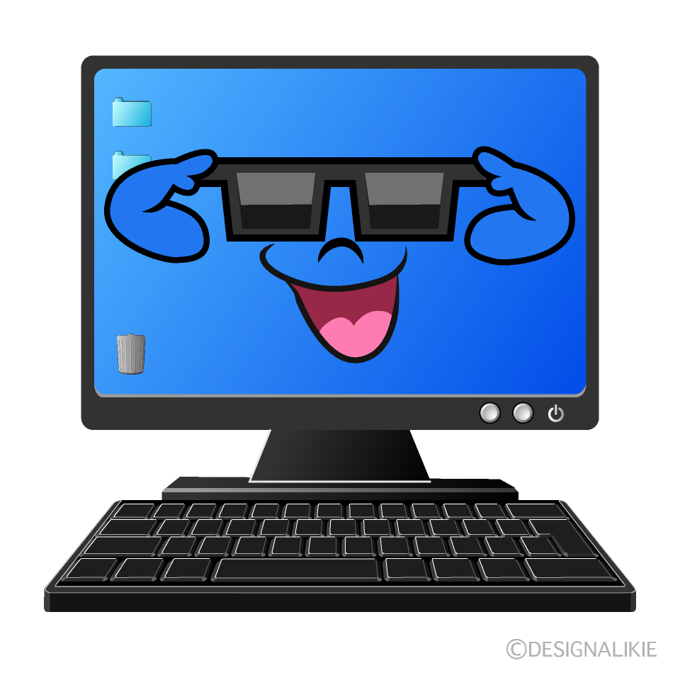 Computer with Sunglasses Cartoon Character Image