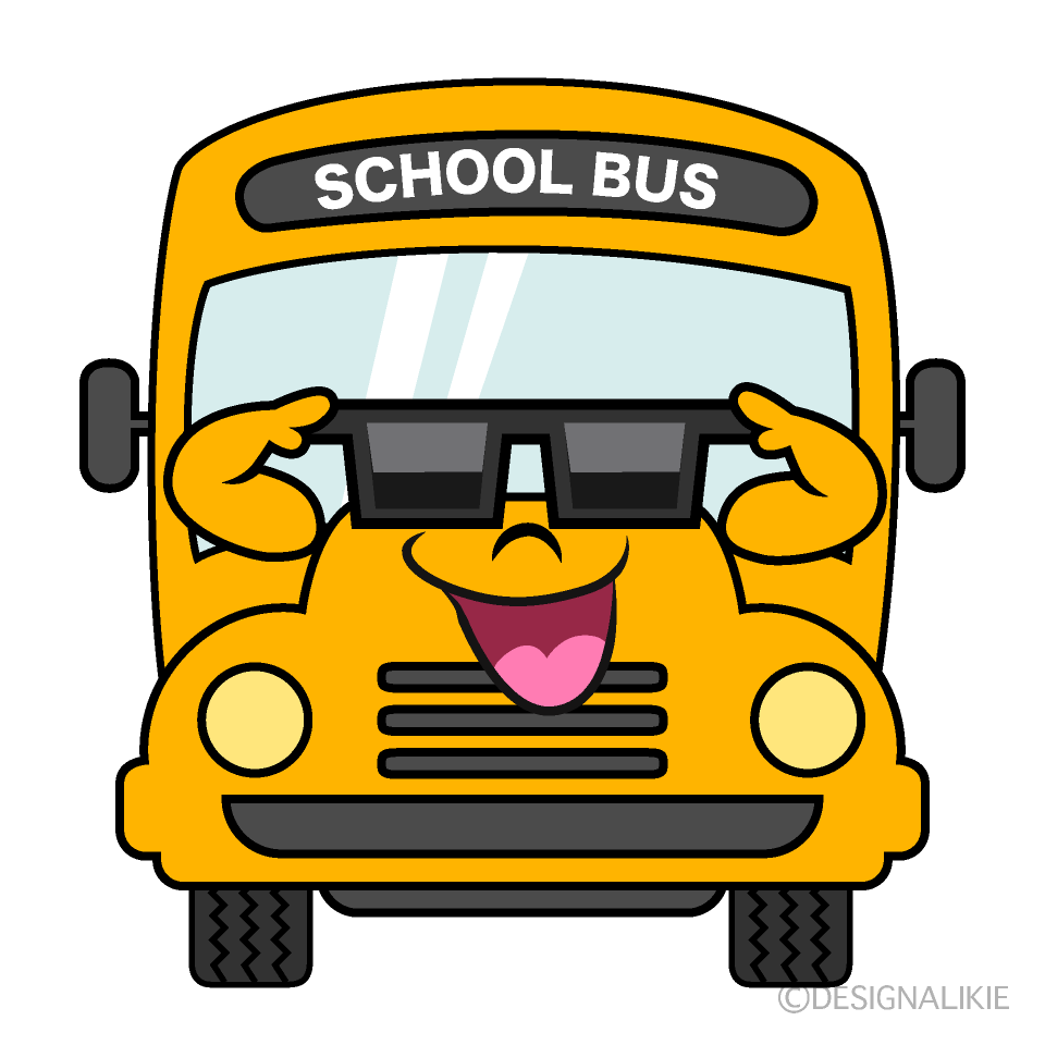 School Bus with  Sunglasses Cartoon Character Image