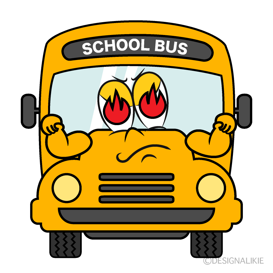Burning School Bus Cartoon Character Image