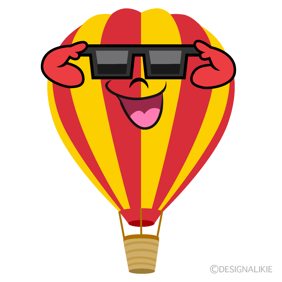 Hot Air Balloon with Sunglasses Cartoon Character Image