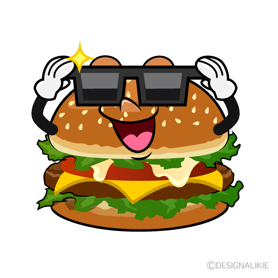 Burger with Sunglasses Cartoon Character Image