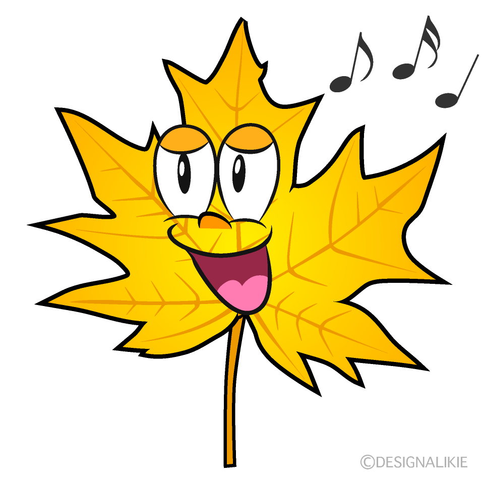 Singing Yellow Fall Leaf Cartoon Character Image