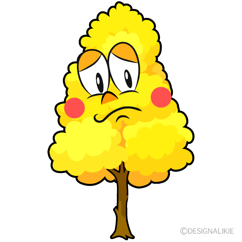 Thinking Yellow Fall Tree Cartoon Character Image