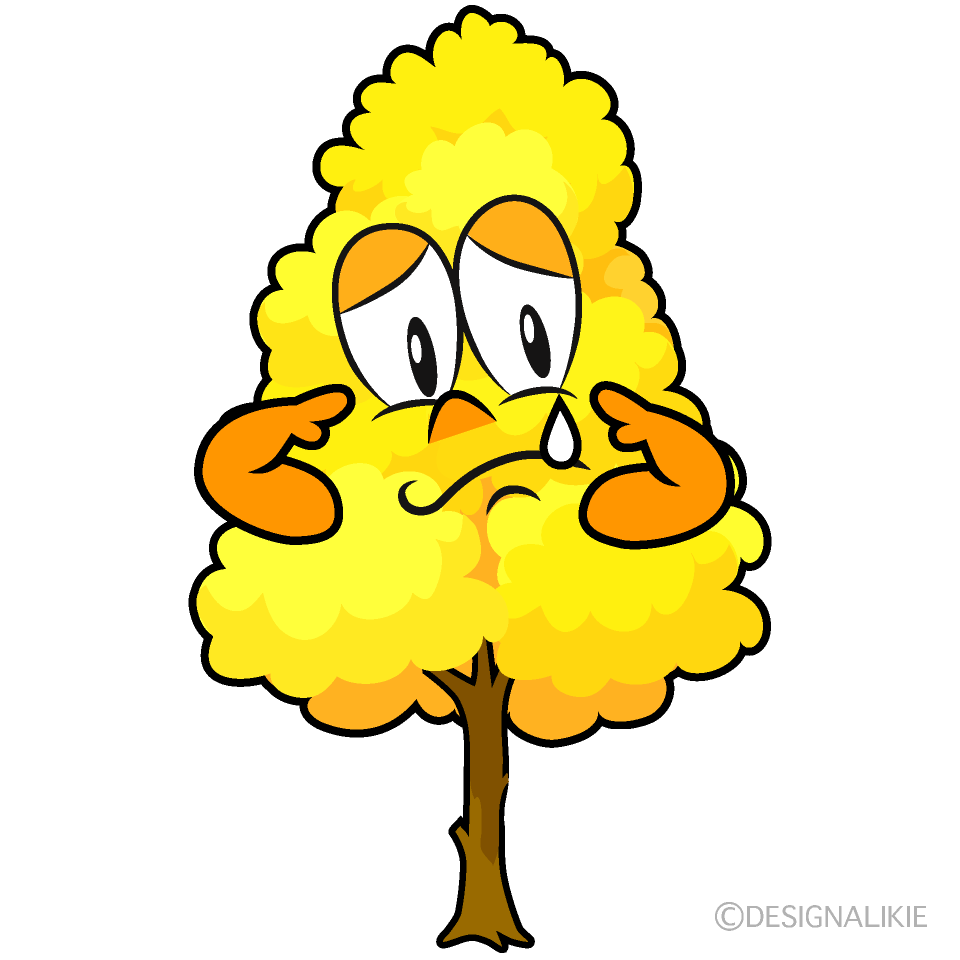 Sad Yellow Fall Tree Cartoon Character Image