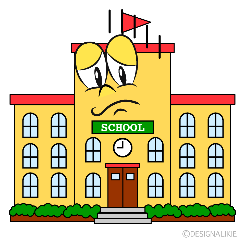 Depressed School Building Cartoon Character Image
