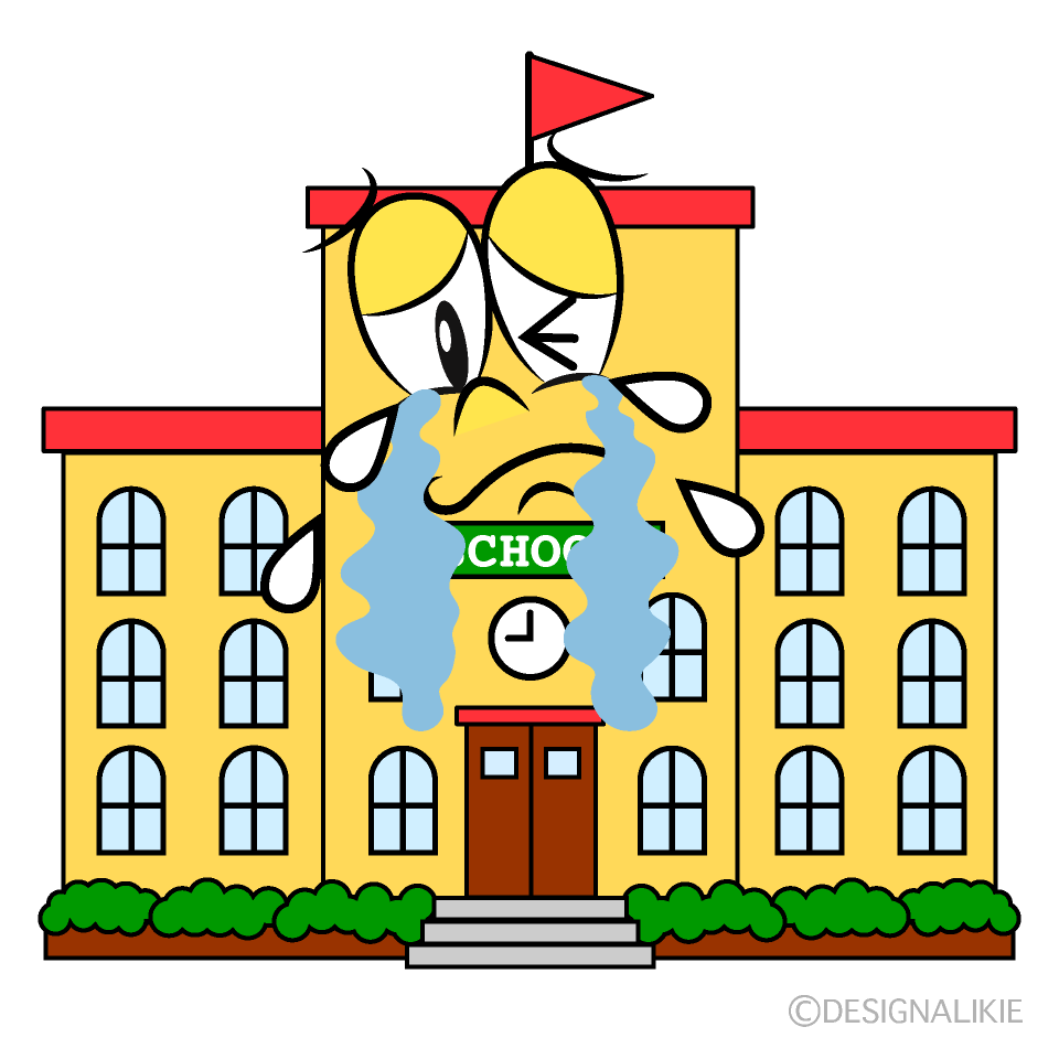 Crying School Building Cartoon Character Image