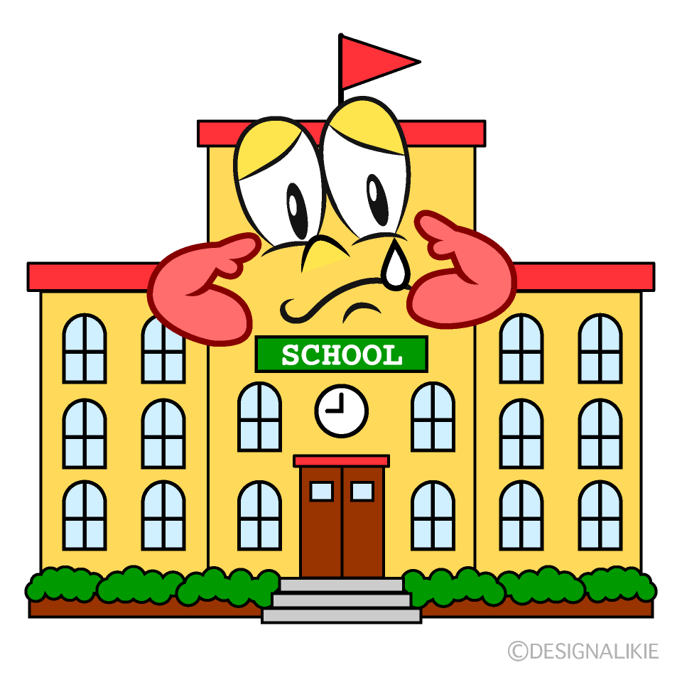 Sad School Building Cartoon Character Image