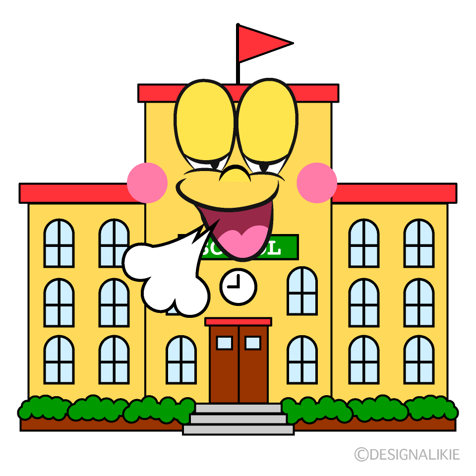 Relaxing School Building Cartoon Character Image