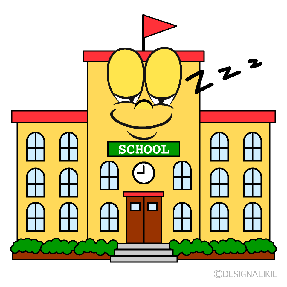 Sleeping School Building Cartoon Character Image