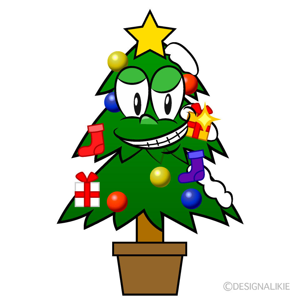 Grinning Christmas Tree Cartoon Character Image