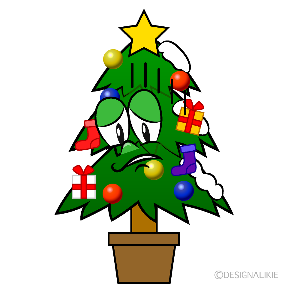 Depressed Christmas Tree Cartoon Character Image
