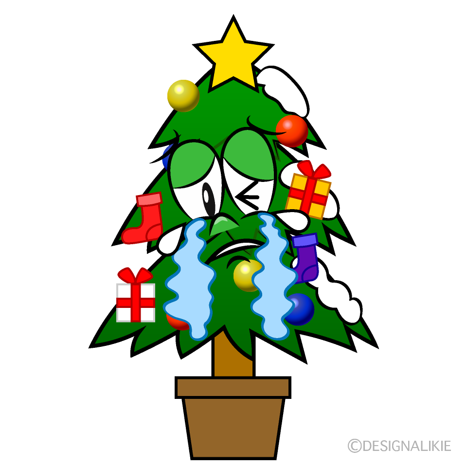 Crying Christmas Tree Cartoon Character Image