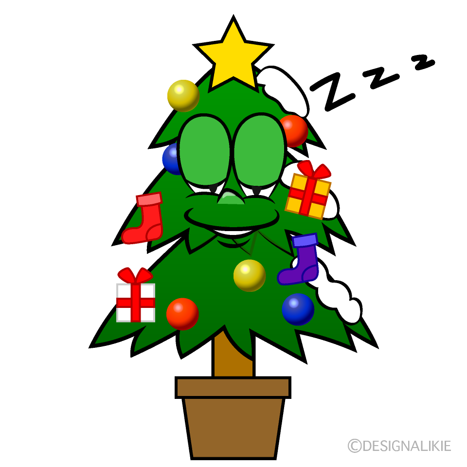 Sleeping Christmas Tree Cartoon Character Image