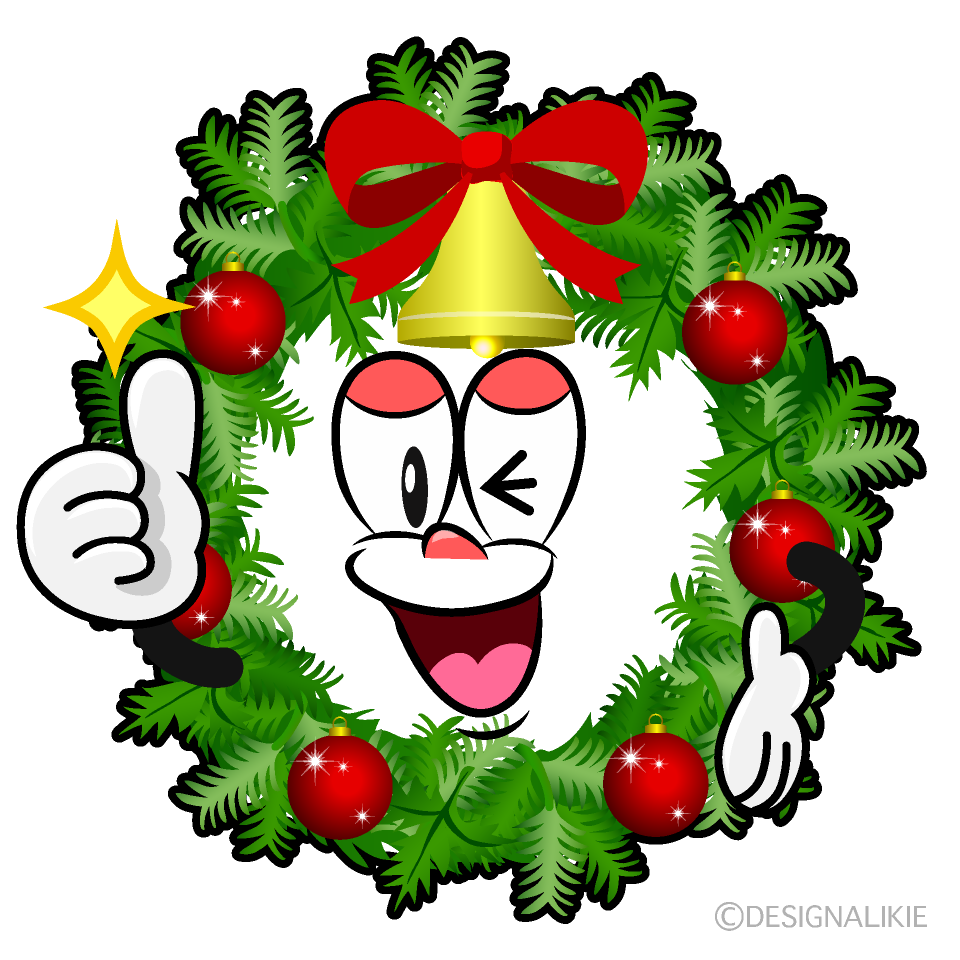 Thumbs up Christmas Wreath Cartoon Character Image
