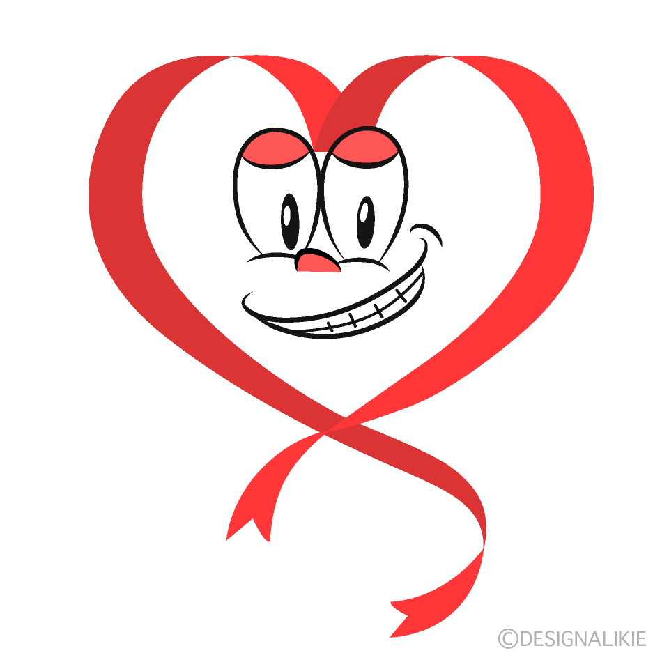 Grinning Heart Ribbon Cartoon Character Image