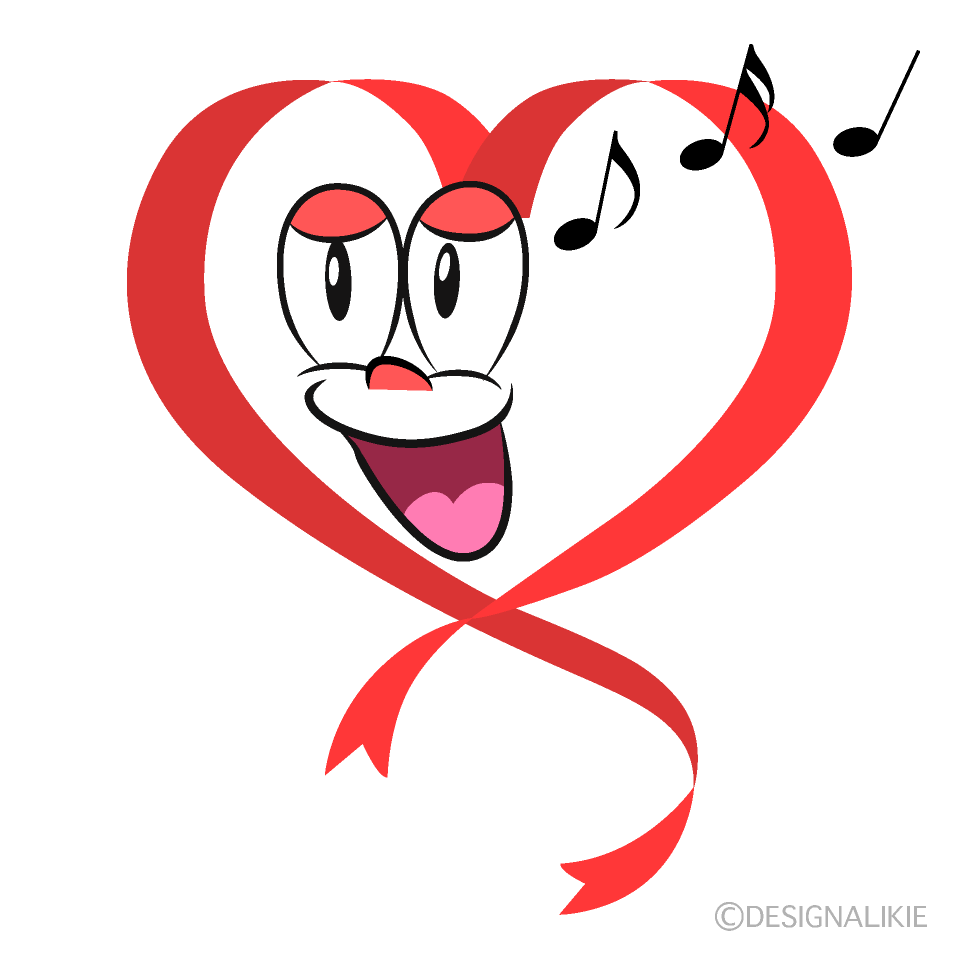 Singing Heart Ribbon Cartoon Character Image