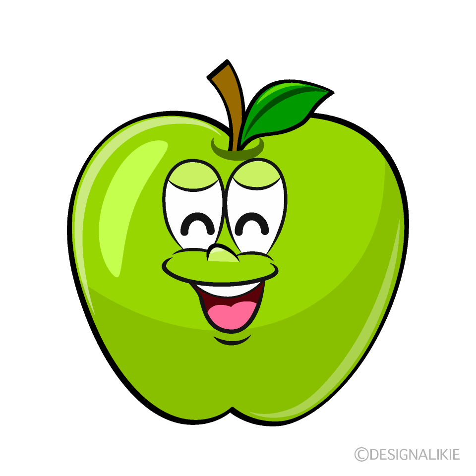 Smiling Green Apple Cartoon Character Image