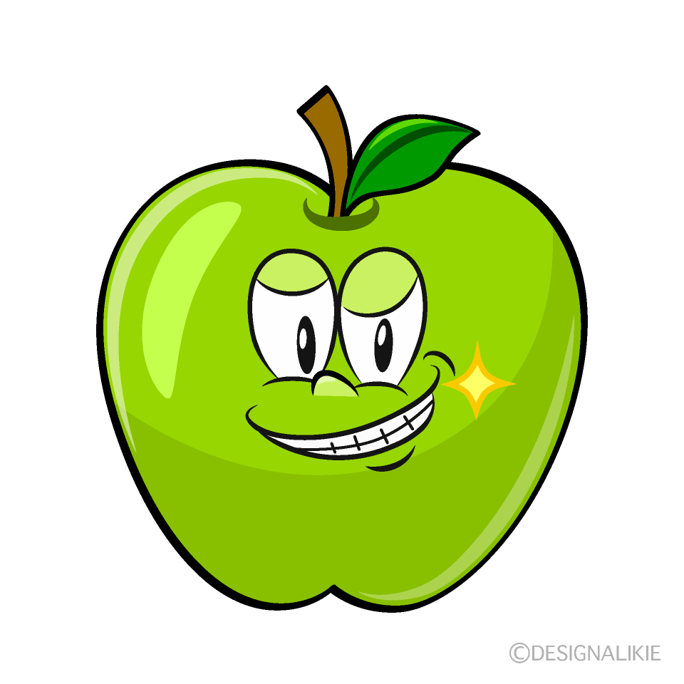 Grinning Green Apple Cartoon Character Image