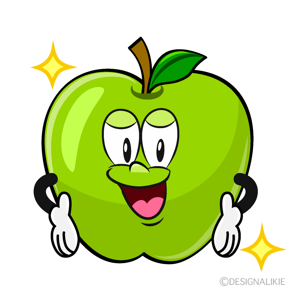 Glitter Green Apple Cartoon Character Image