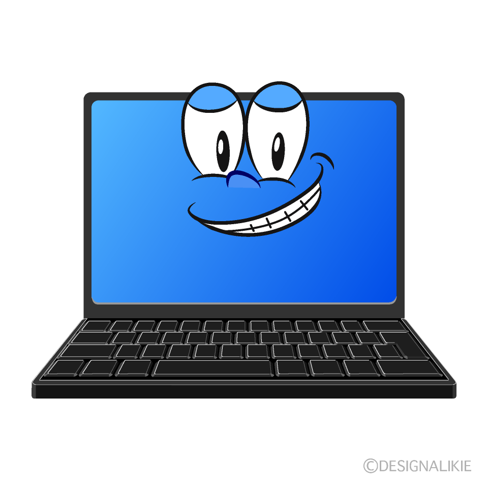 Grinning Laptop Cartoon Character Image