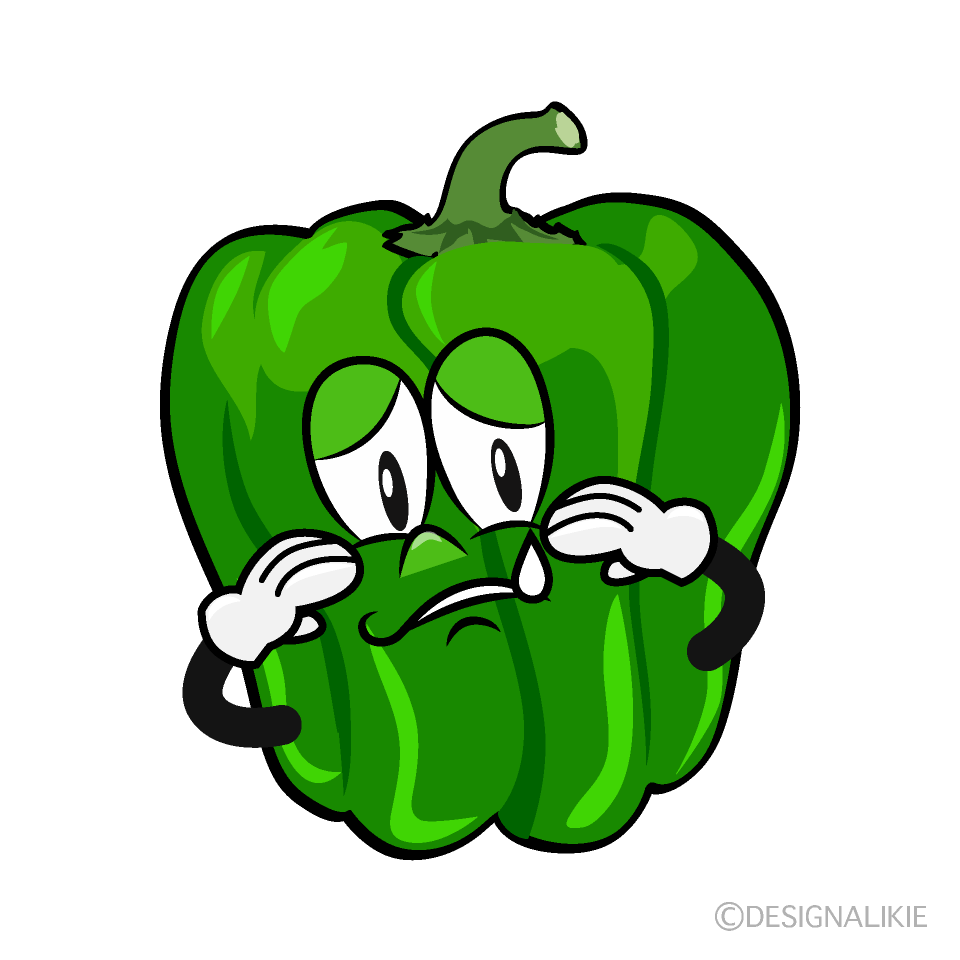 Sad Green Pepper Cartoon Character Image