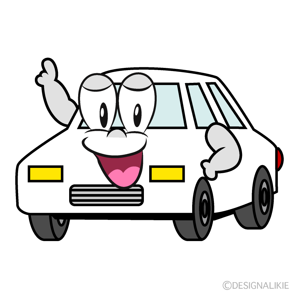 Posing White Car Cartoon Character Image