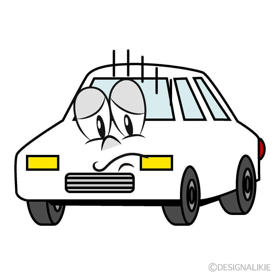 Depressed White Car Cartoon Character Image