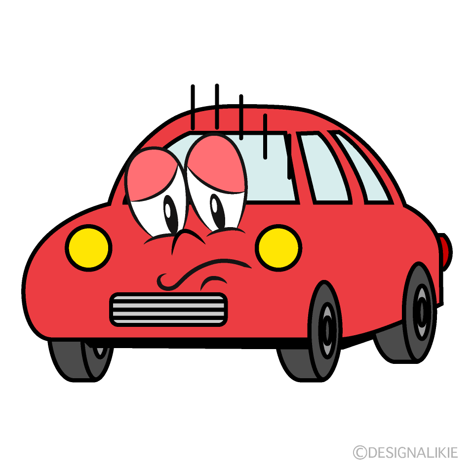 Depressed Red Car Cartoon Character Image
