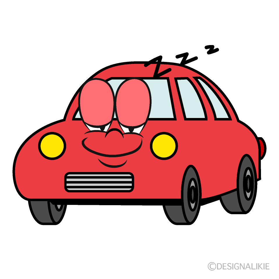 Sleeping Red Car Cartoon Character Image