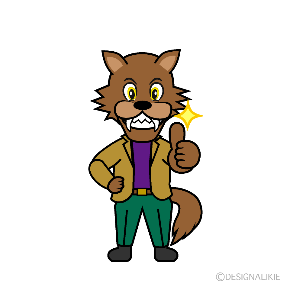 Thumbs up Wolf Man Cartoon Character Image
