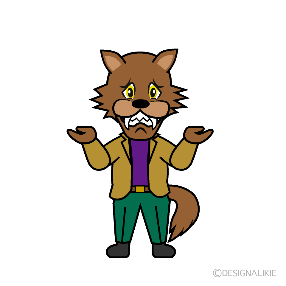 Troubled Wolf Man Cartoon Character Image